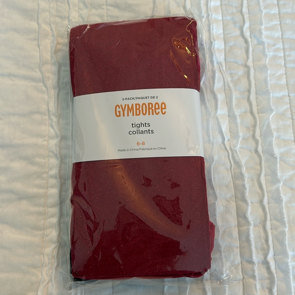 NIB. Tights. Size 6-8. Gymboree. Red sparkle, black sheer. Took out to show.